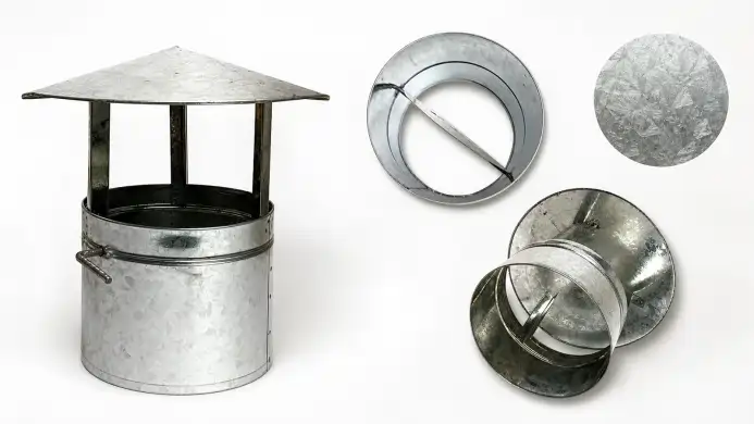 Kit chaminé galvanizado sob medida: conjunto montado com chapéu, base e registro