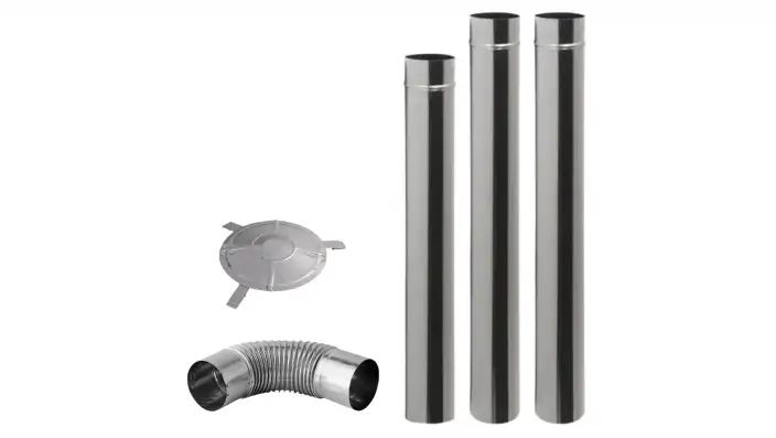 Kit chaminé galvanizado sob medida com tubos retos, curva e defletor